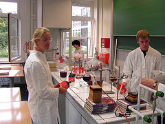 Schüler/innen arbeiten im Labor der Chemie-AG an Projekten
